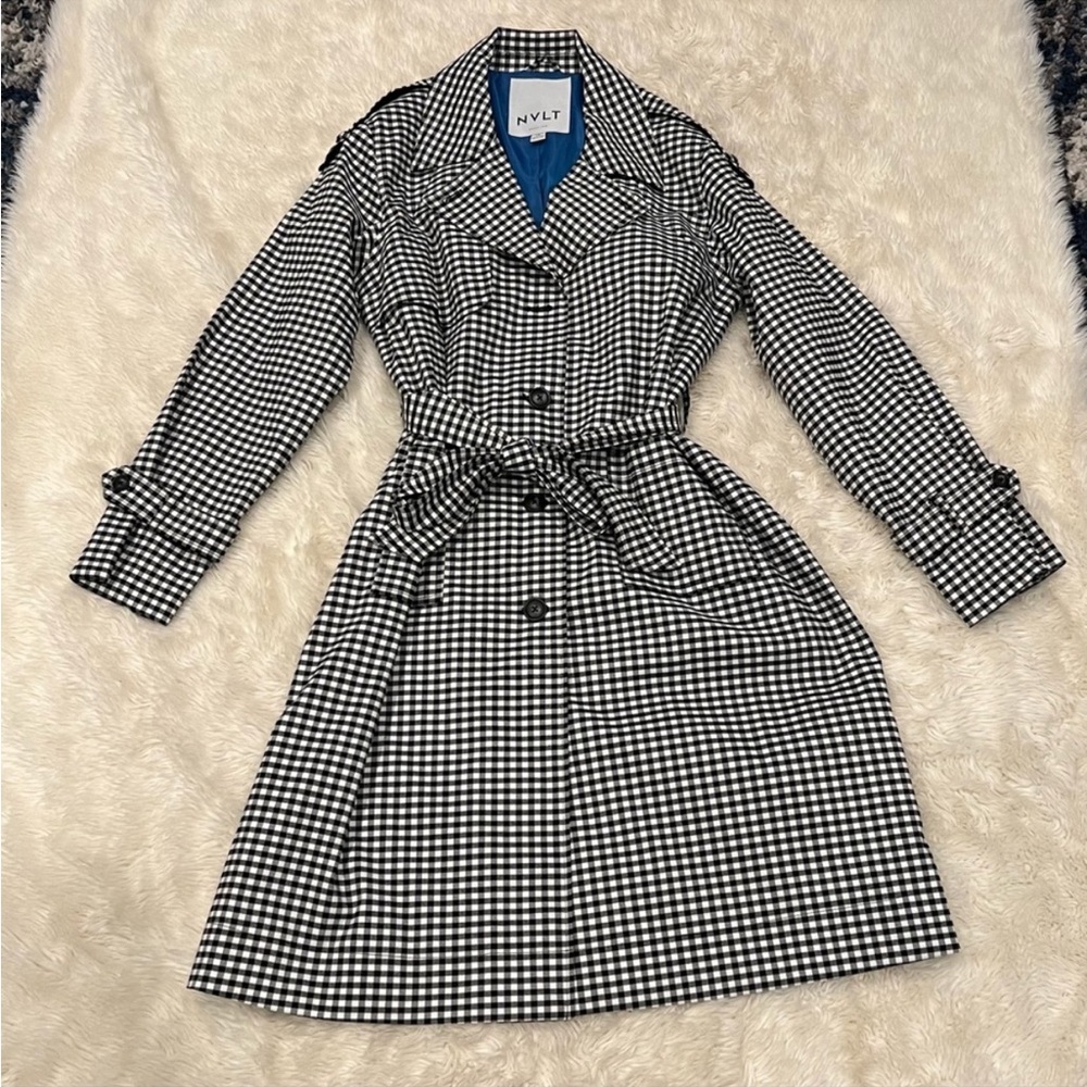 NVLT Gingham Check Tie Waist Trench Coat - Size Large